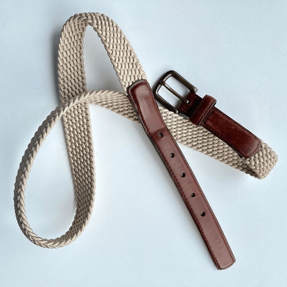Orvis Vintage Woven Stretch Belt with Leather Trim - Made in USA - 40”
